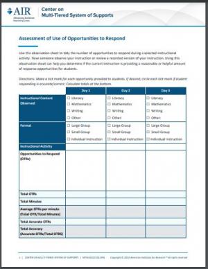 image of first page for opportunities to respond assessment